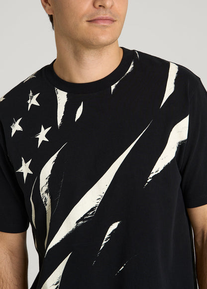 Monochrome Flag Graphic Tee for Tall Men in Black