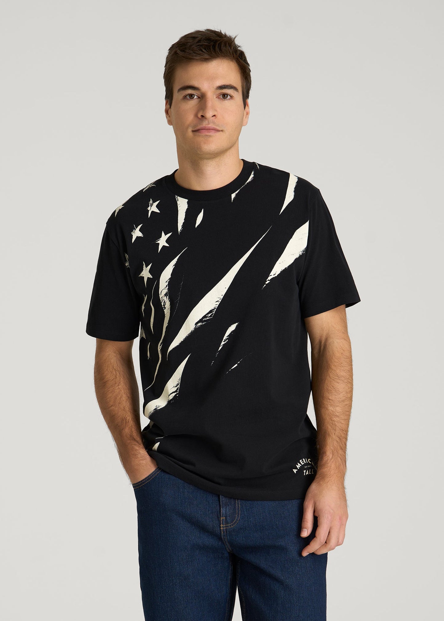 Monochrome Flag Graphic Tee for Tall Men in Black