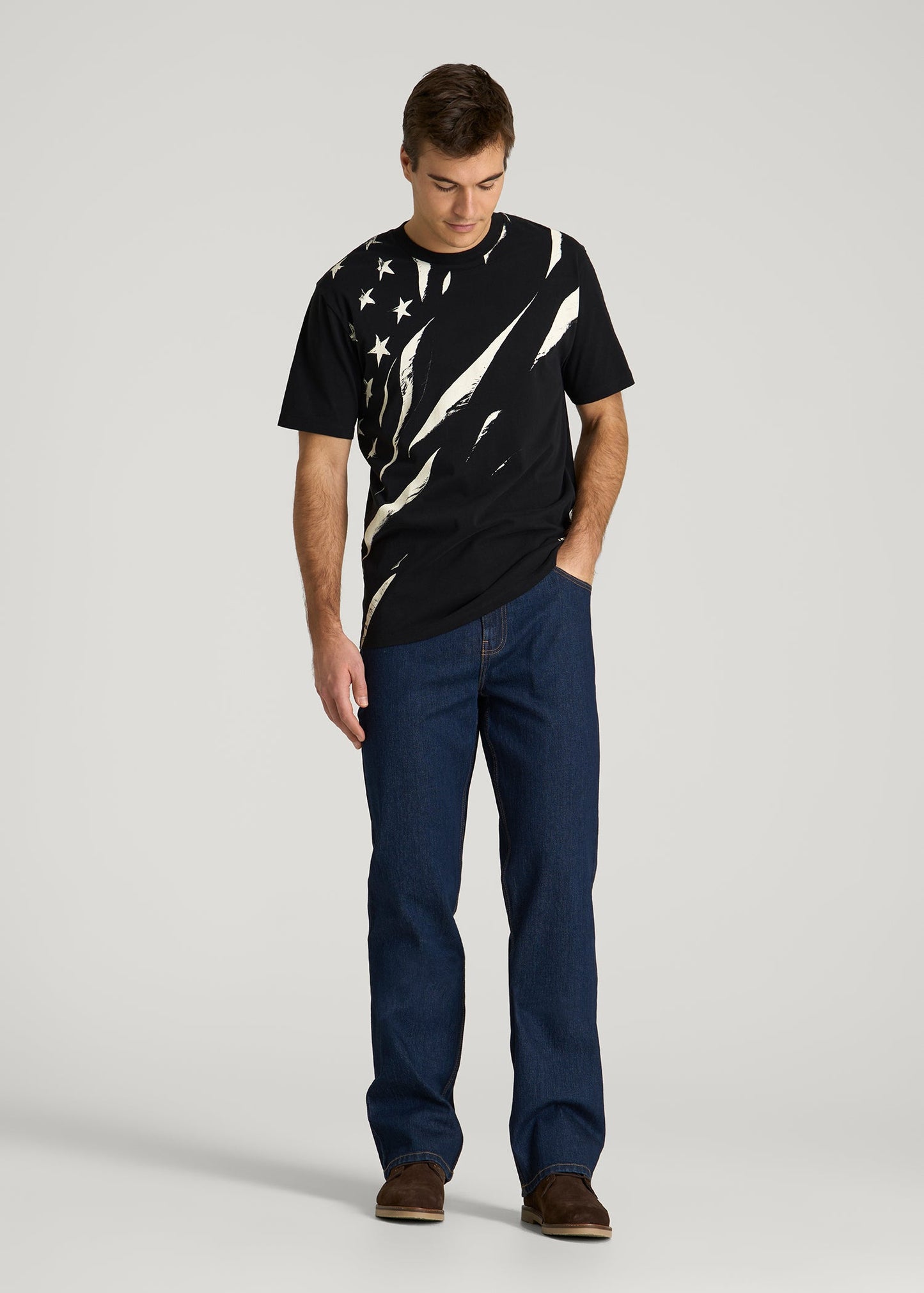 Monochrome Flag Graphic Tee for Tall Men in Black