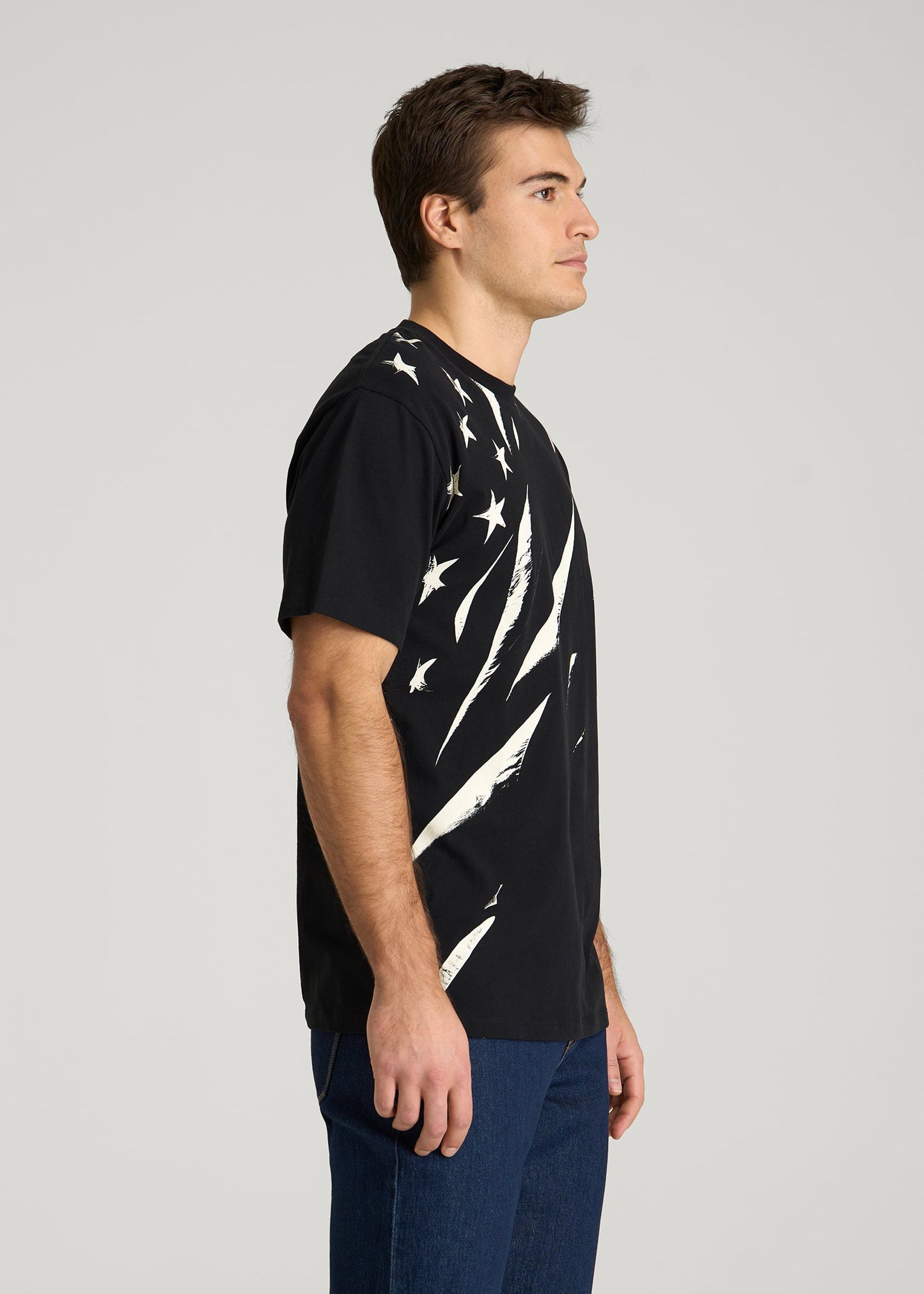 Monochrome Flag Graphic Tee for Tall Men in Black
