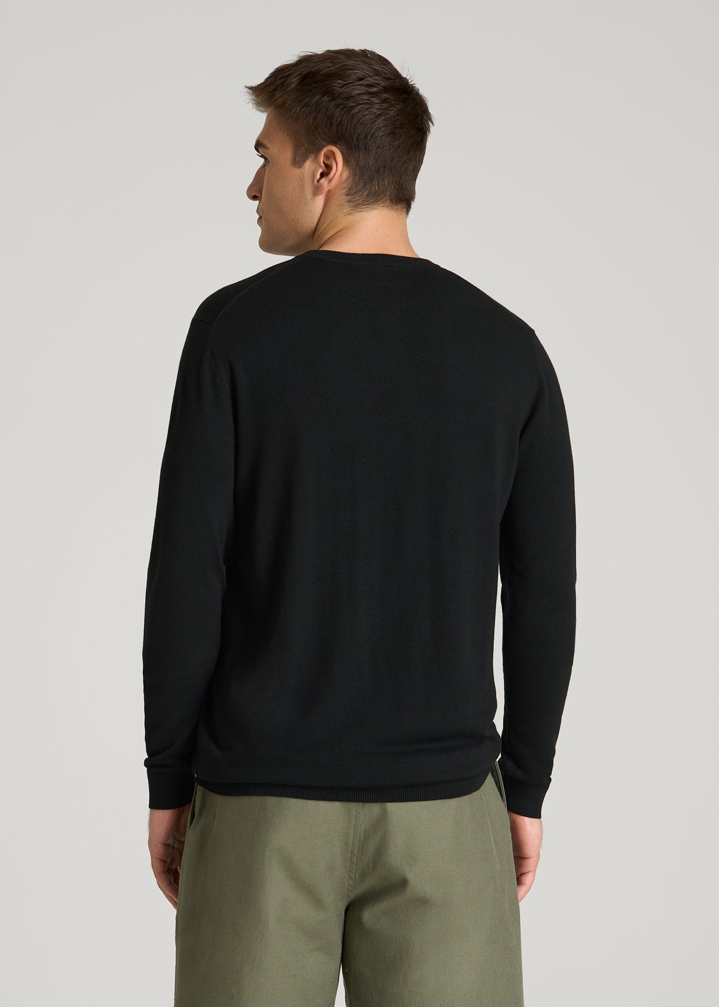 Linen Blend Lightweight Sweater for Tall Men in Black