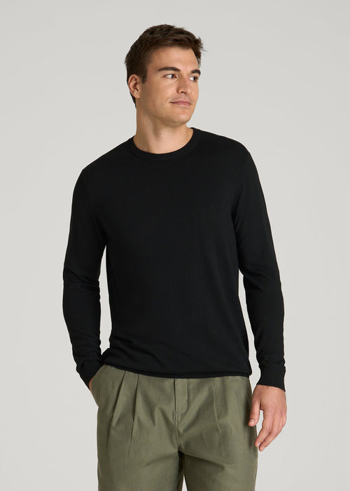 Linen Blend Lightweight Sweater for Tall Men in Black