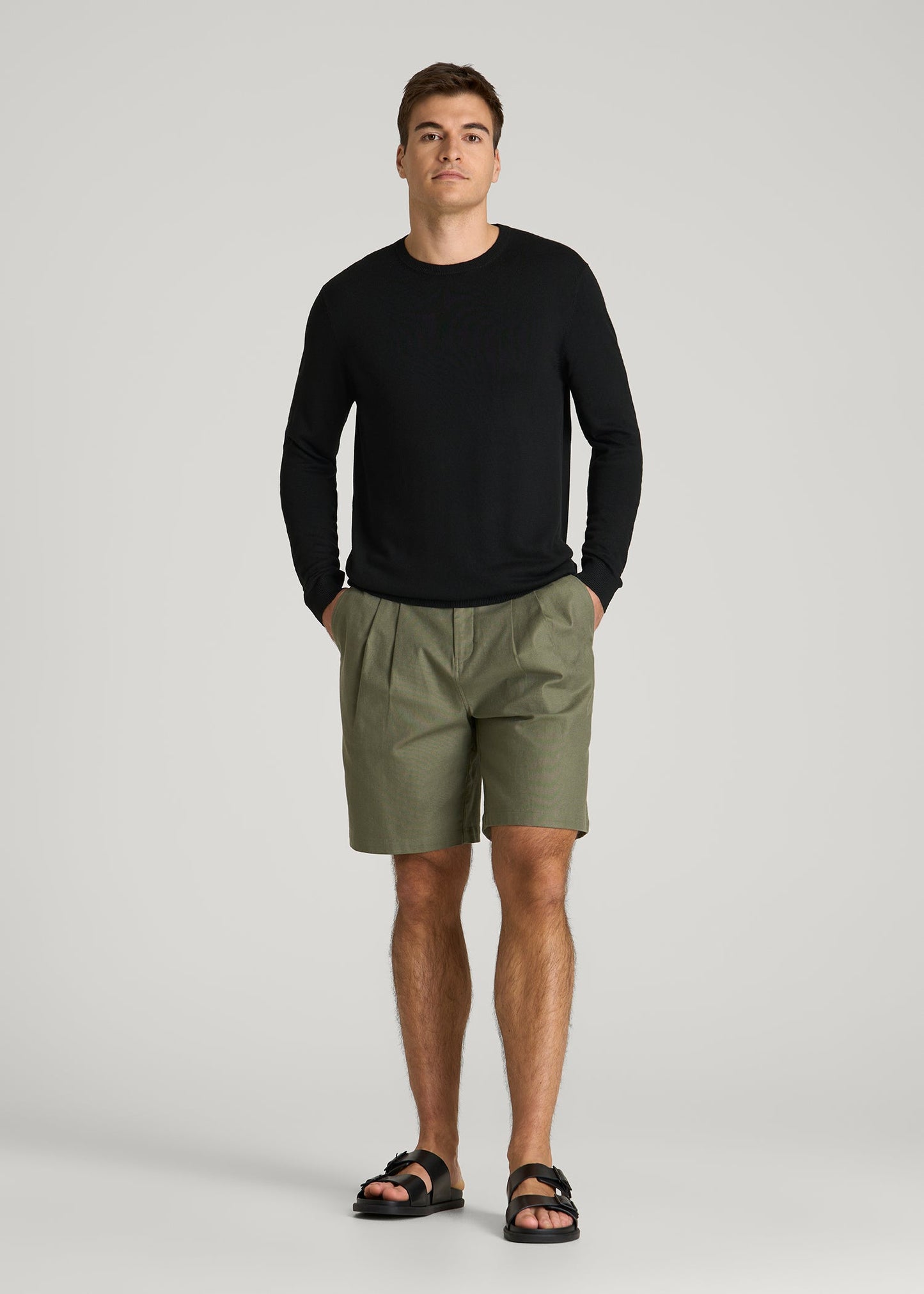 Linen Blend Lightweight Sweater for Tall Men in Black