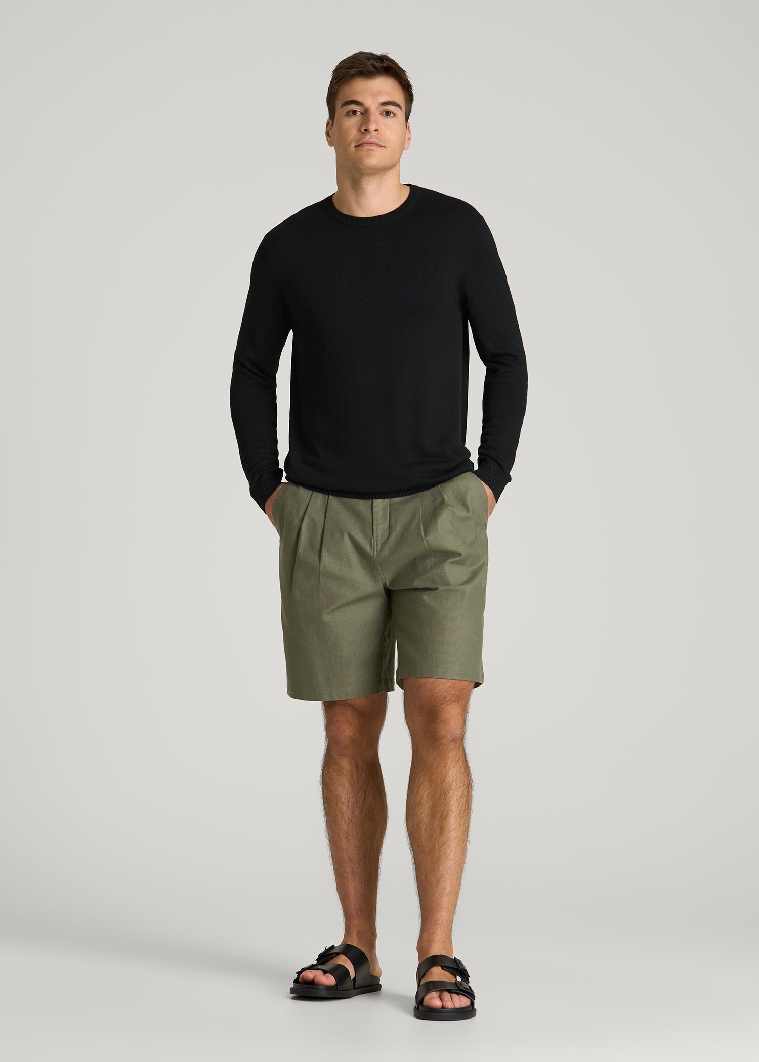 Linen Blend Lightweight Sweater for Tall Men in Black