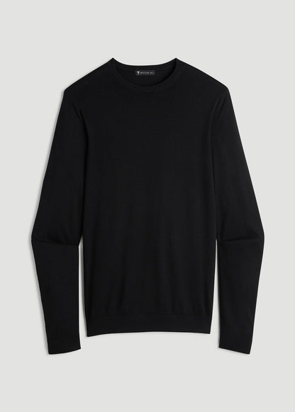 Linen Blend Lightweight Sweater for Tall Men in Black