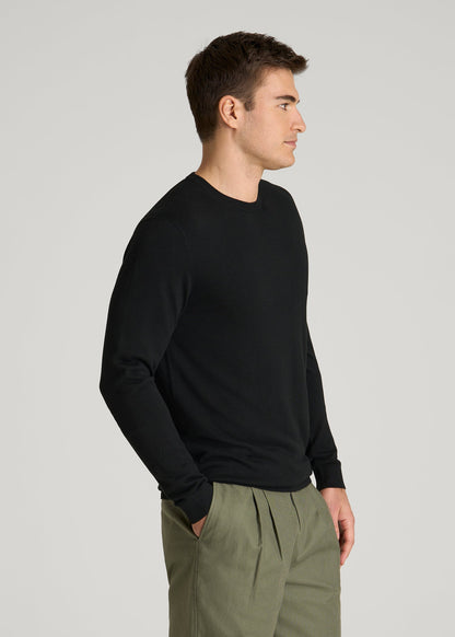 Linen Blend Lightweight Sweater for Tall Men in Black