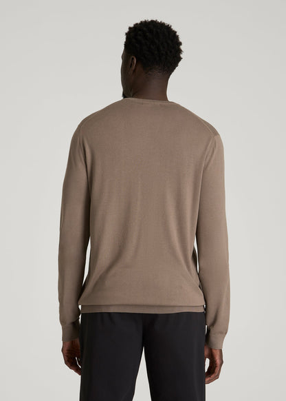 Linen Blend Lightweight Sweater for Tall Men in Warm Brown