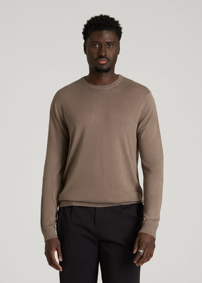 Linen Blend Lightweight Sweater for Tall Men in Warm Brown