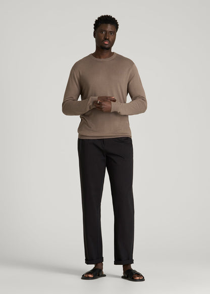 Linen Blend Lightweight Sweater for Tall Men in Warm Brown