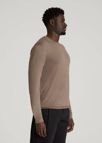 Linen Blend Lightweight Sweater for Tall Men in Warm Brown
