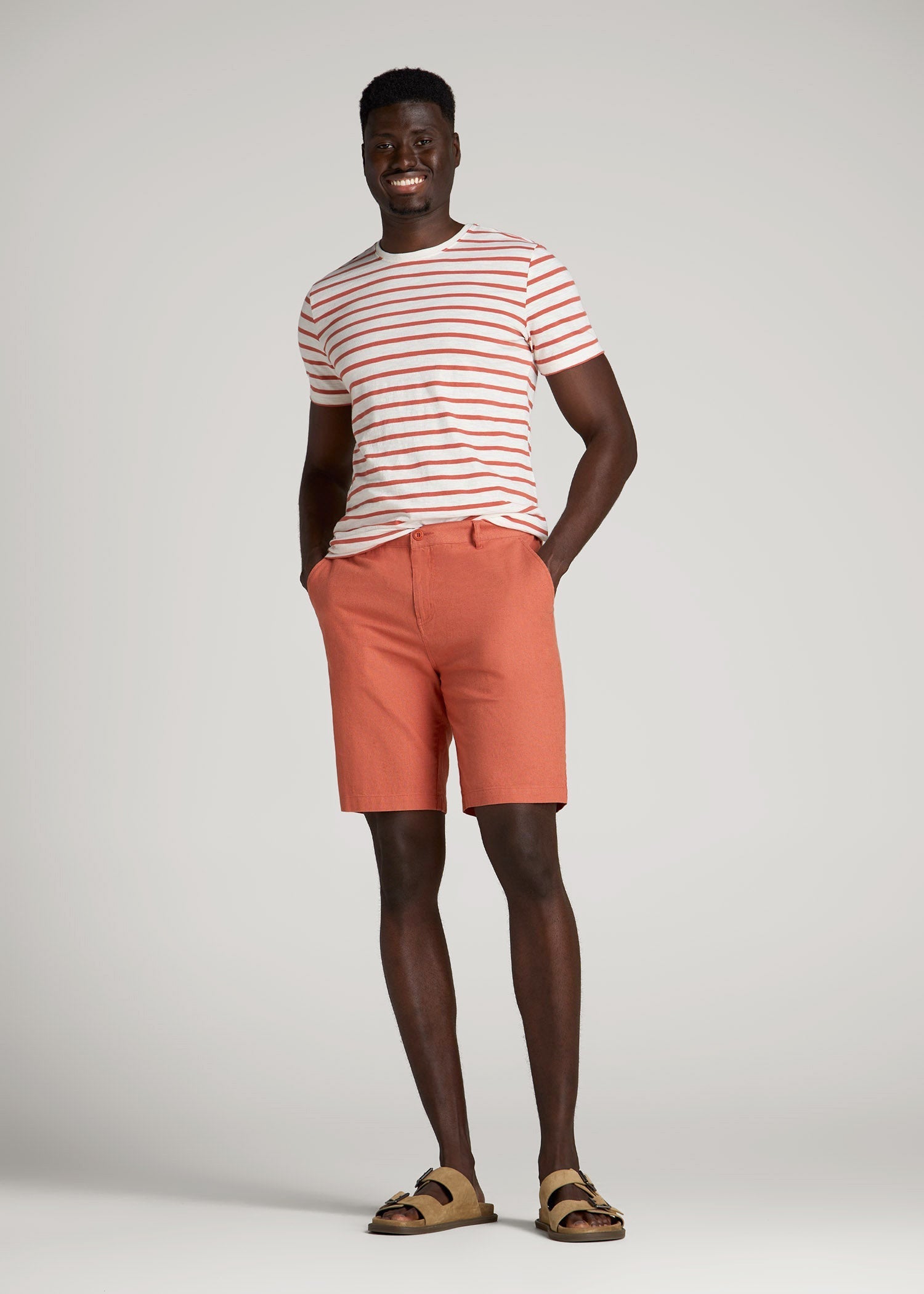 Linen Shorts For Tall Men in Burnt Orange