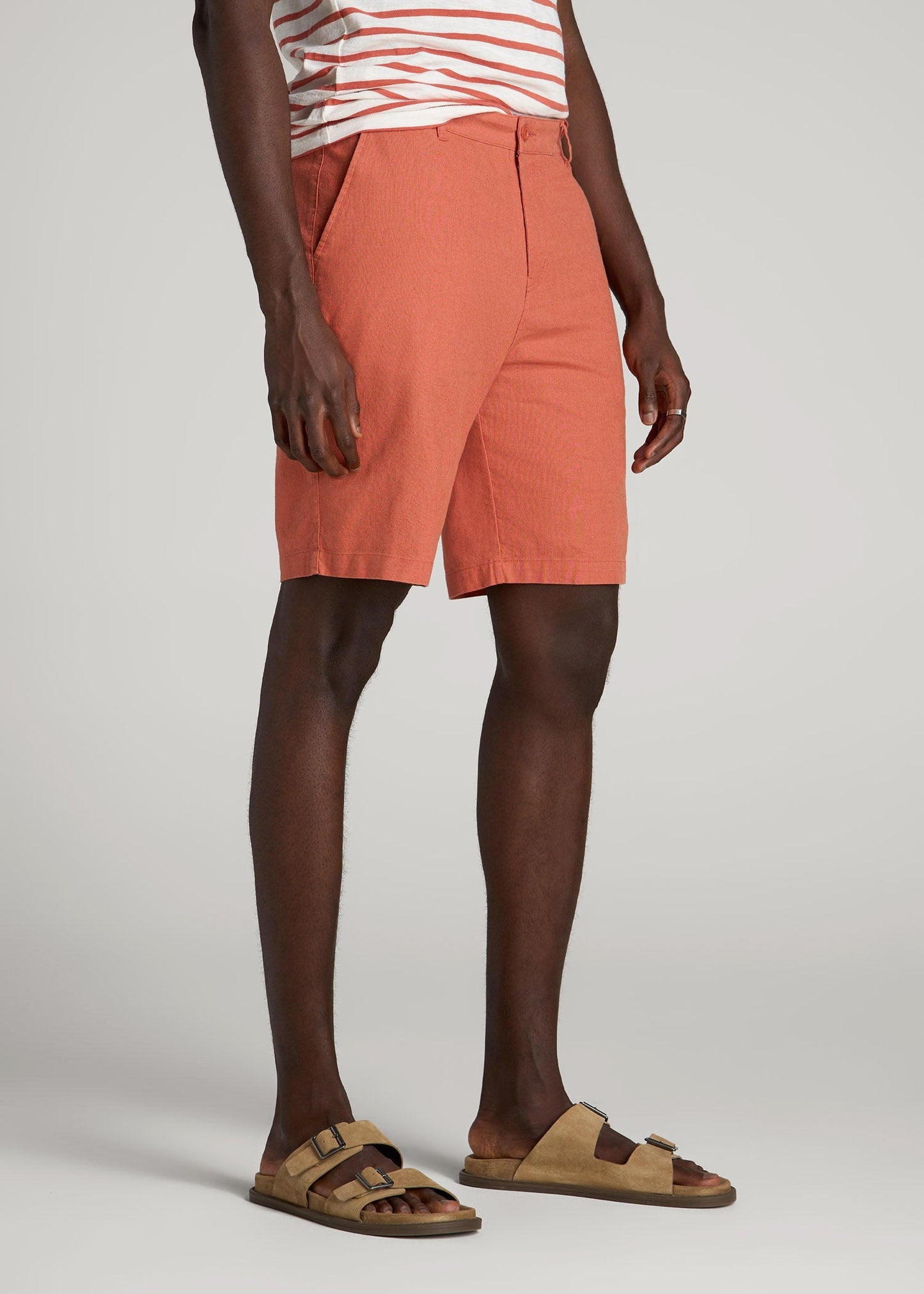 Linen Shorts For Tall Men in Burnt Orange