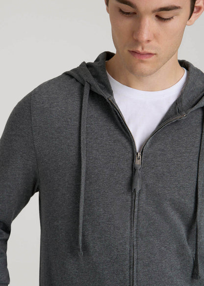 Long Sleeve Full Zip Jersey Hoodie for Tall Men in Charcoal Mix