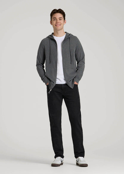 Long Sleeve Full Zip Jersey Hoodie for Tall Men in Charcoal Mix
