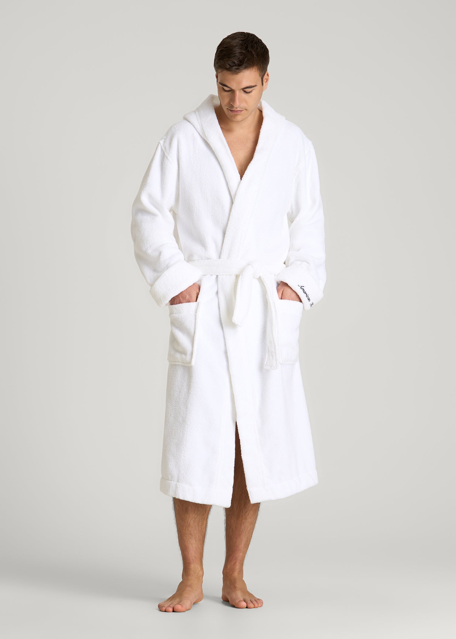 Luxe Zero Twist Cotton Hotel Robe for Tall Men in White