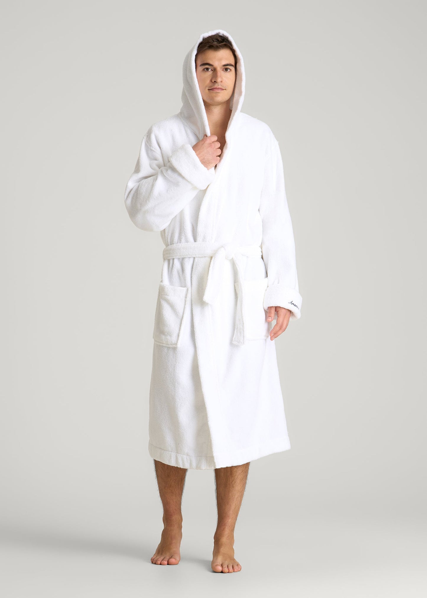 Luxe Zero Twist Cotton Hotel Robe for Tall Men in White