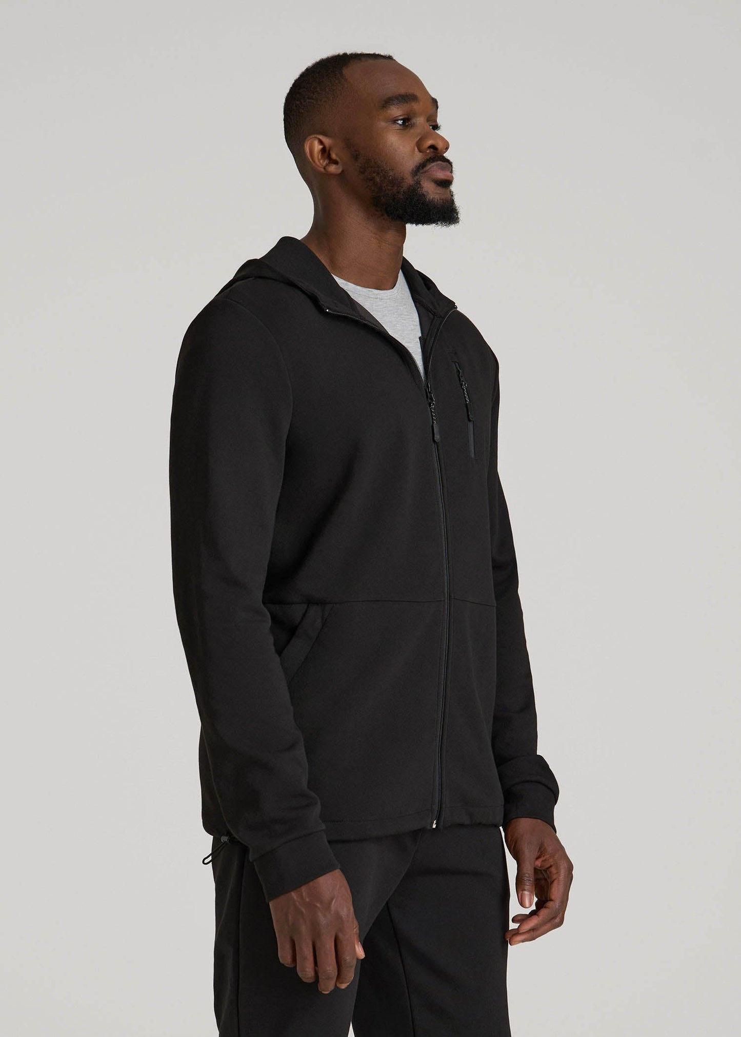 Tech-Knit Long Track Jacket for Tall Men in Black