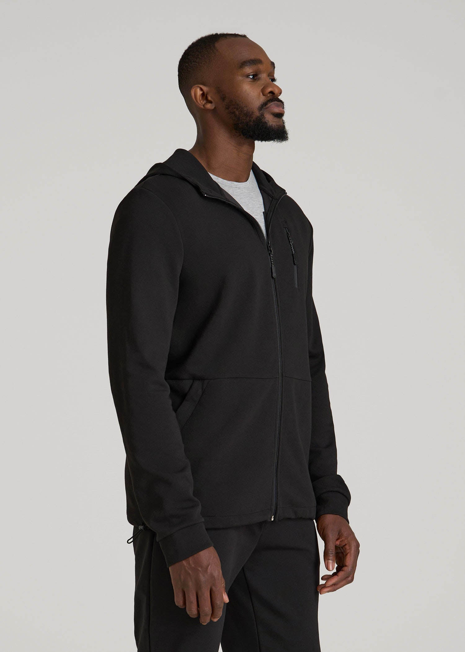 Tech-Knit Long Track Jacket for Tall Men in Black
