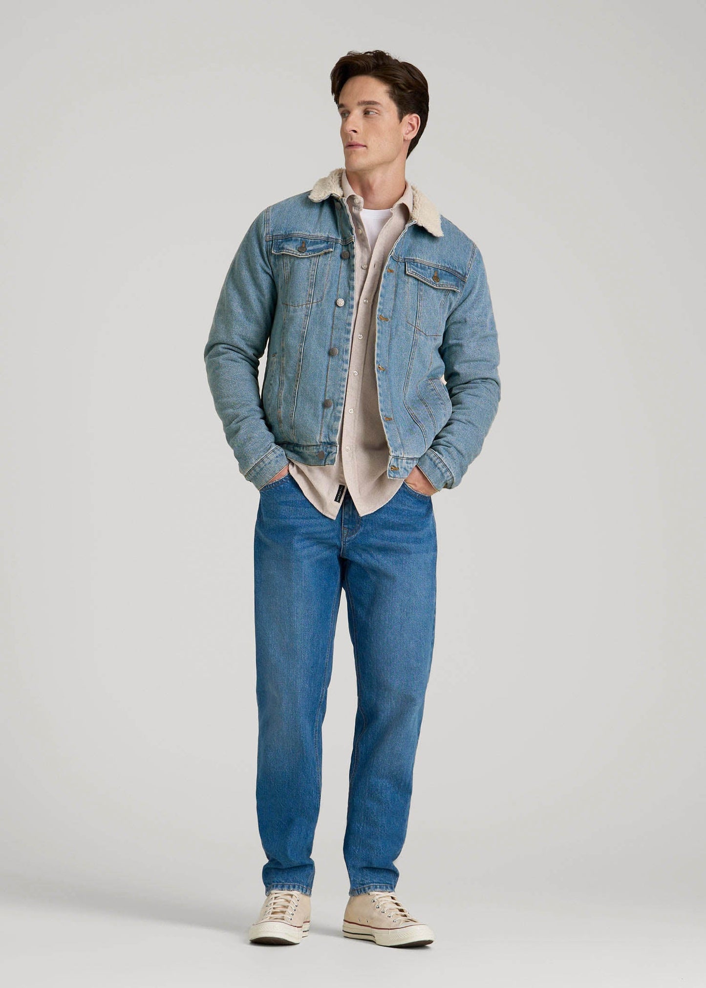 Denim Sherpa Jacket for Tall Men in Stonewash Blue