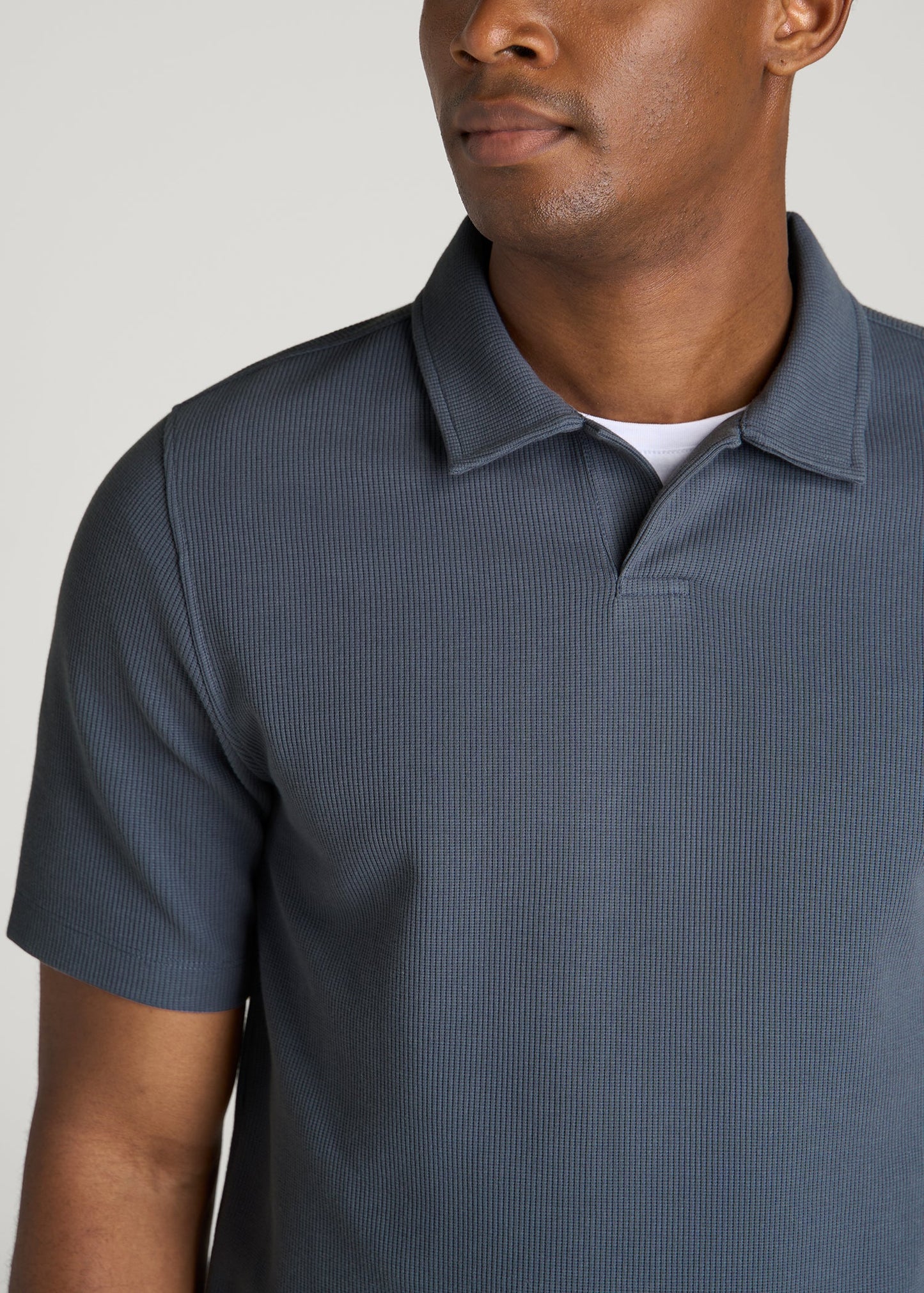Micro Waffle Polo for Tall Men in Grey Blue