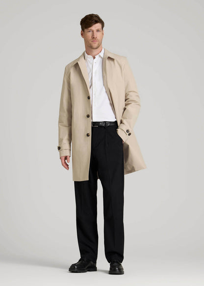 Minimalist Trench Coat for Tall Men in Light Khaki