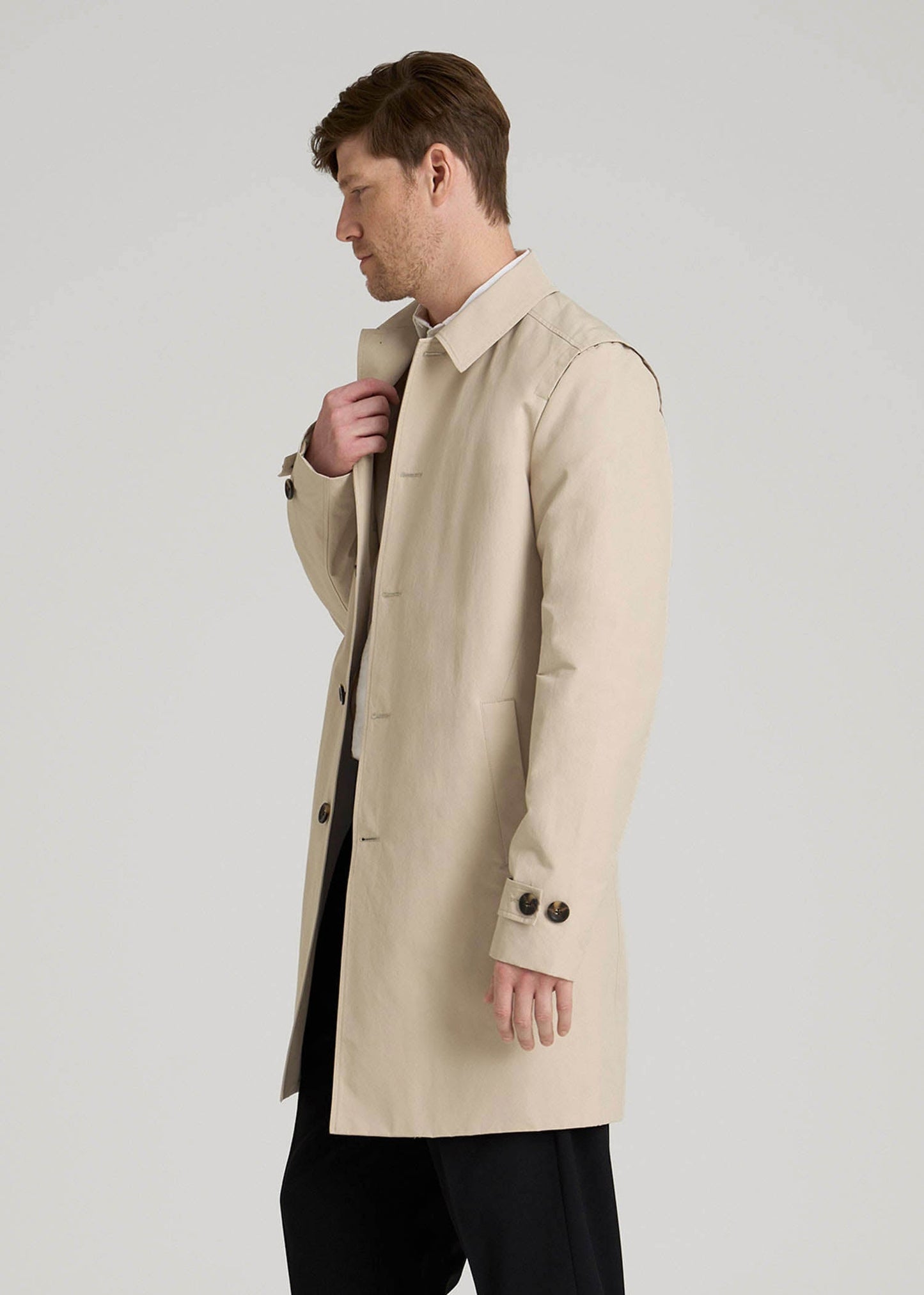 Minimalist Trench Coat for Tall Men in Light Khaki