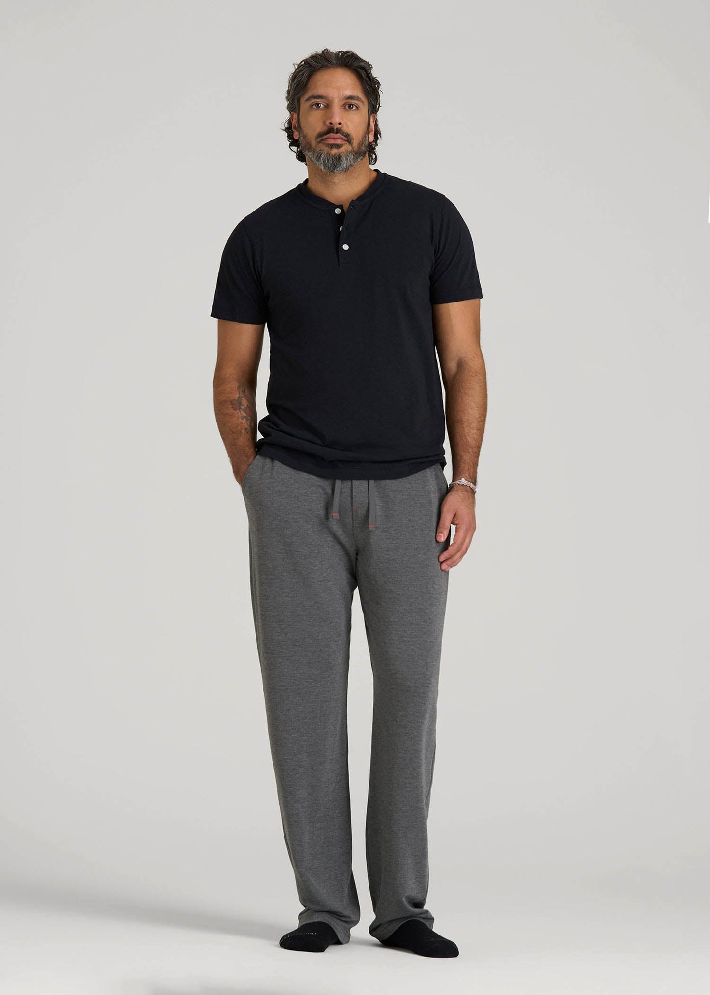 Open-Bottom Pajama Pants for Tall Men in Charcoal Mix