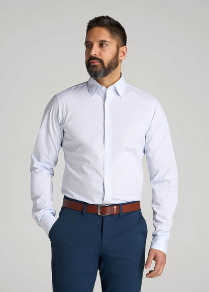 Oskar Easy Care Dress Shirt for Tall Men in Blue Mini Stripe