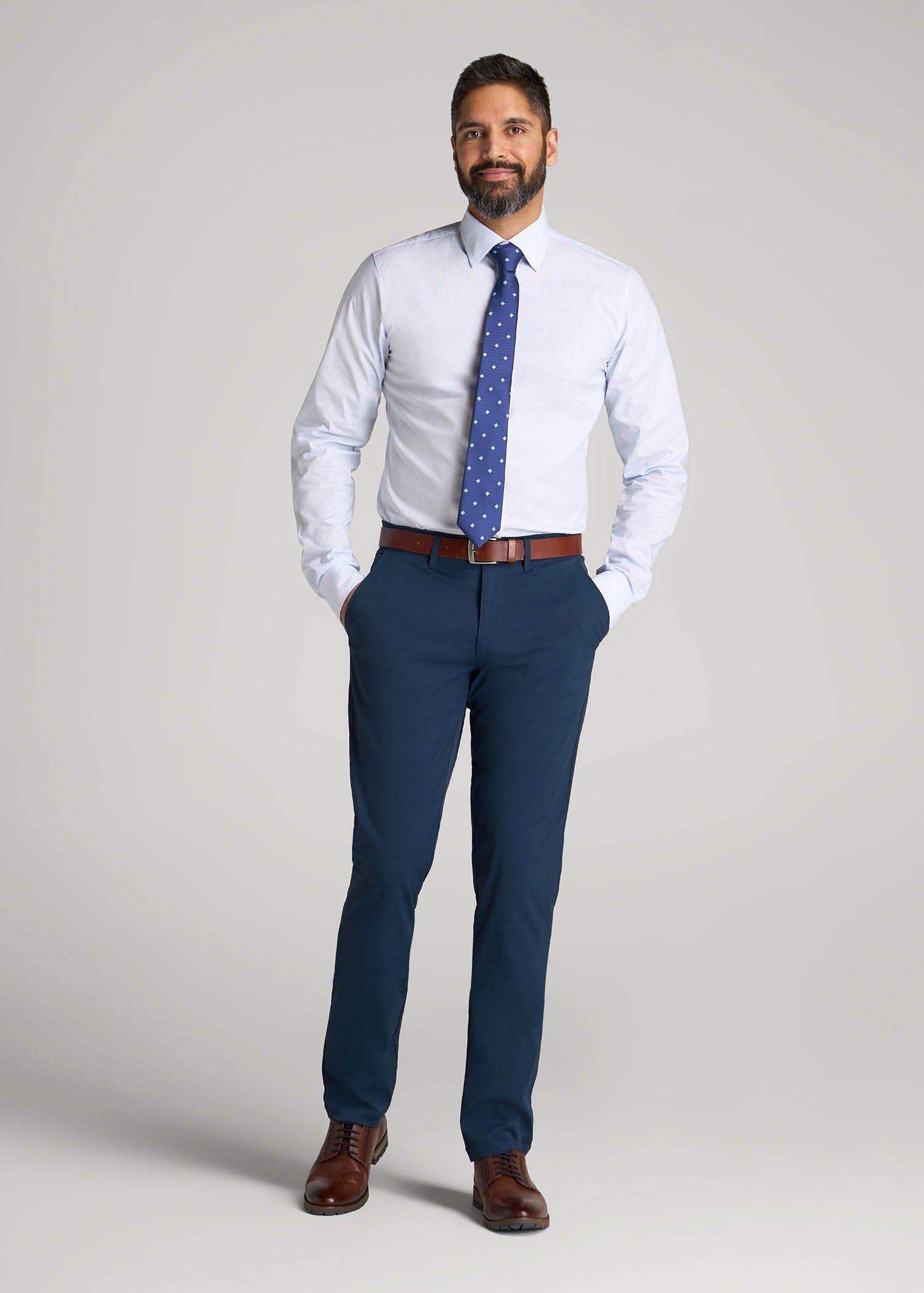 Oskar Easy Care Dress Shirt for Tall Men in Blue Mini Stripe