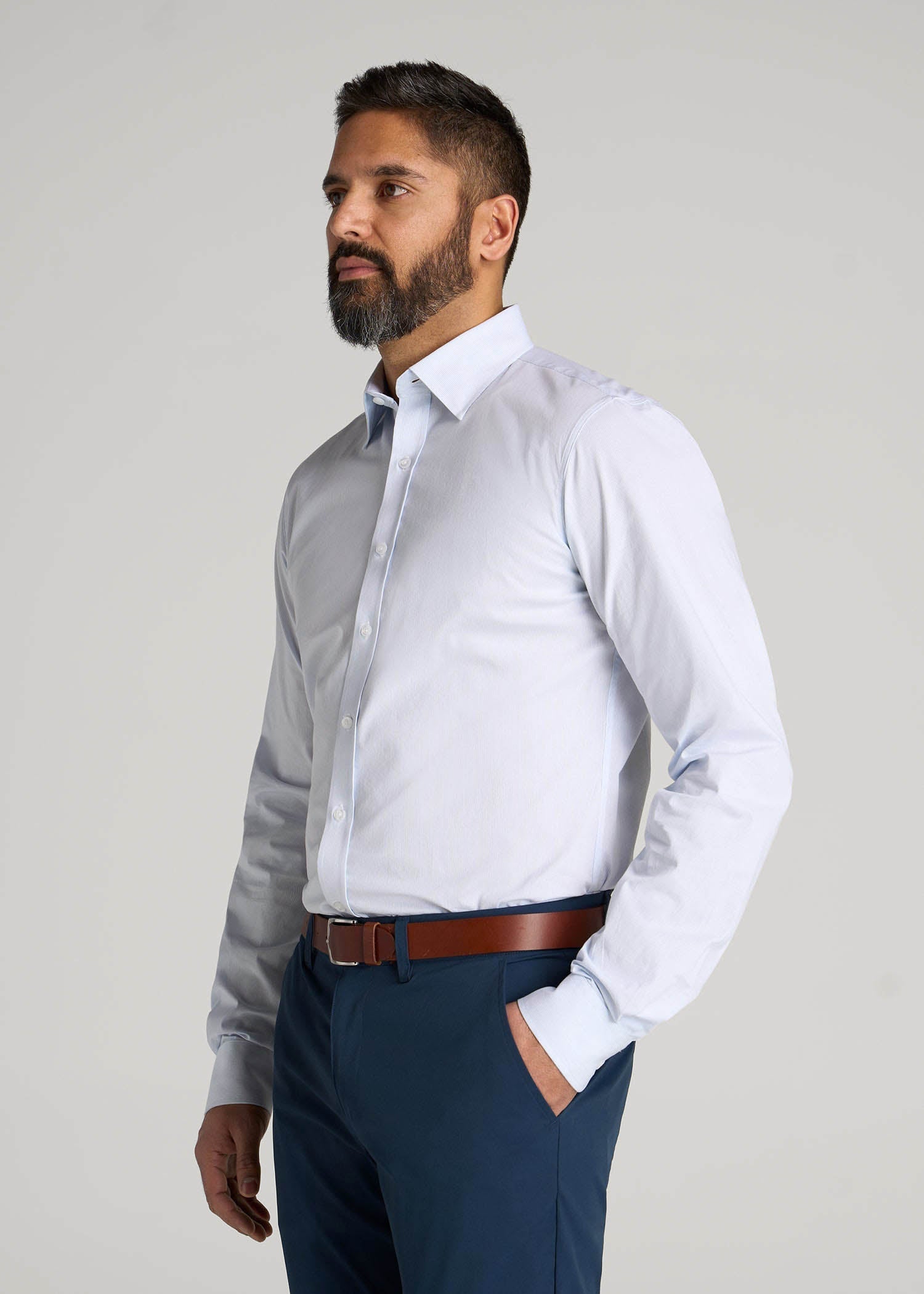 Oskar Easy Care Dress Shirt for Tall Men in Blue Mini Stripe