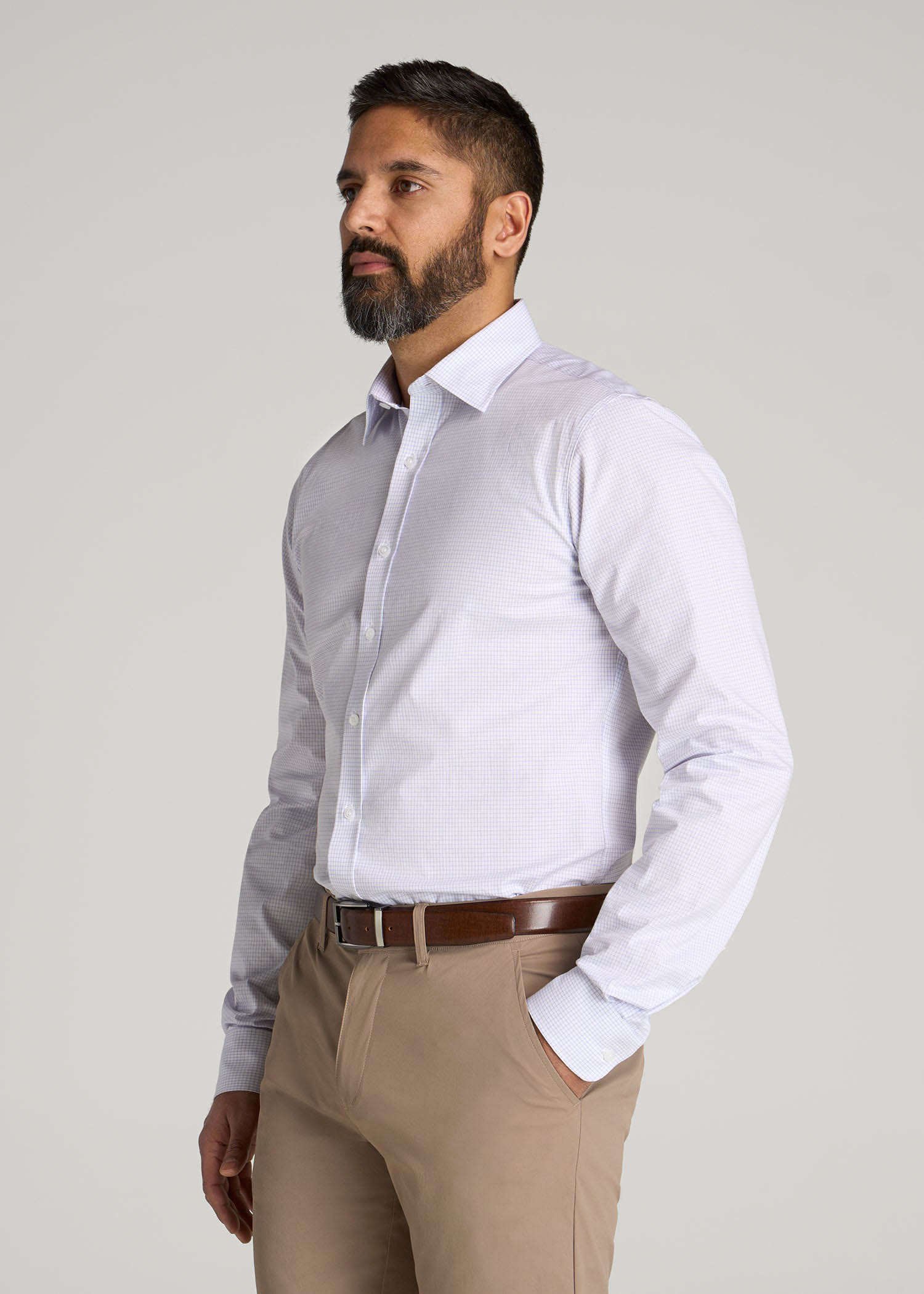 Oskar Easy Care Dress Shirt for Tall Men in Iris Mini Check