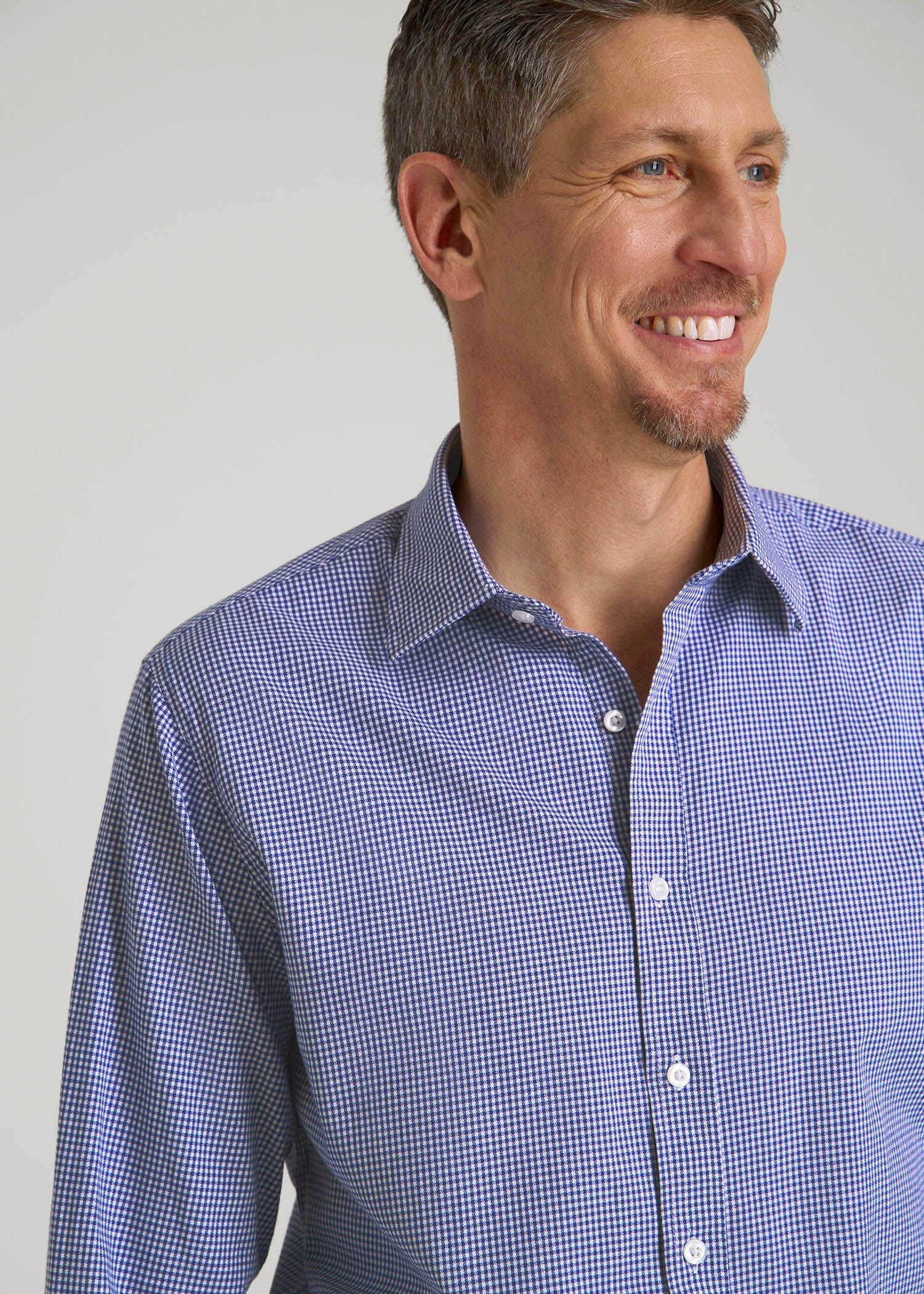 Oskar Easy Care Dress Shirt for Tall Men in Cobalt Mini Check