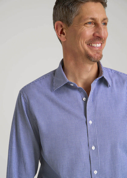 Oskar Easy Care Dress Shirt for Tall Men in Cobalt Mini Check