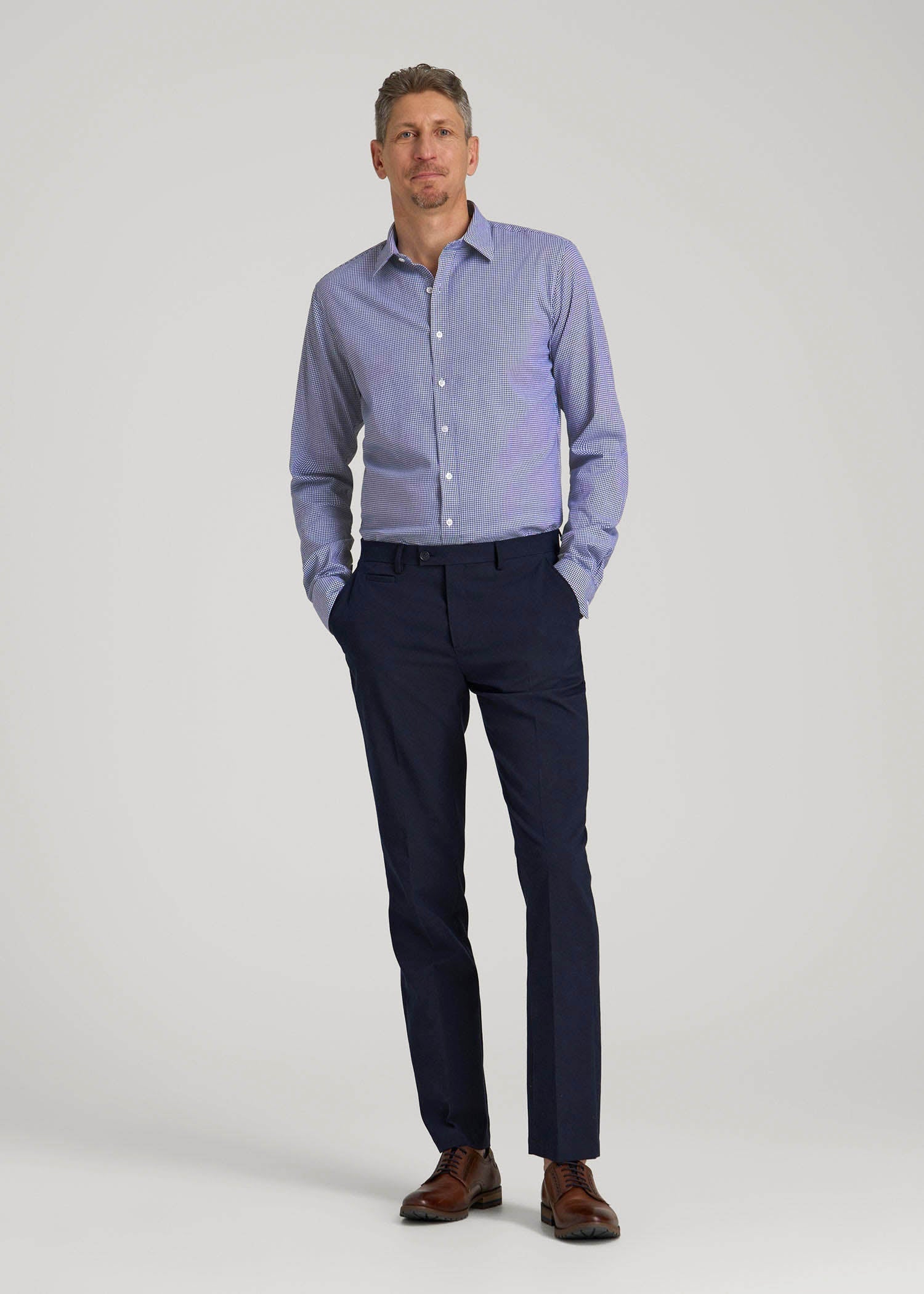 Oskar Easy Care Dress Shirt for Tall Men in Cobalt Mini Check