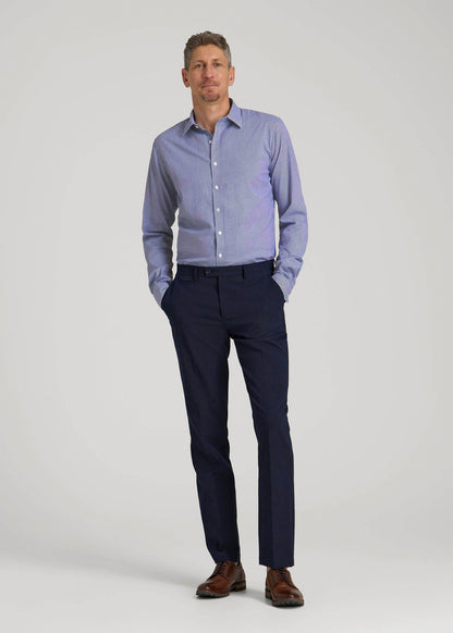 Oskar Easy Care Dress Shirt for Tall Men in Cobalt Mini Check