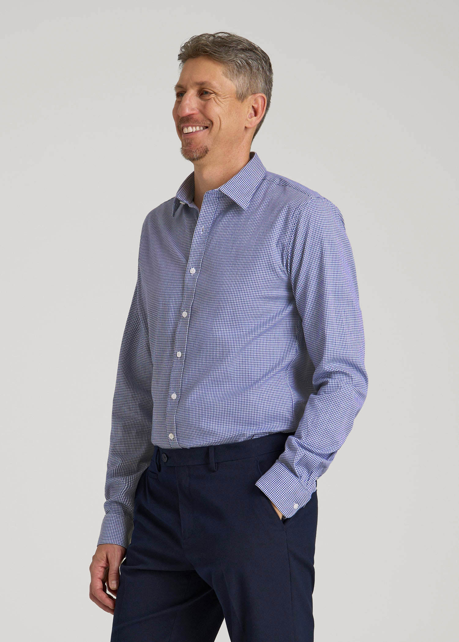 Oskar Easy Care Dress Shirt for Tall Men in Cobalt Mini Check