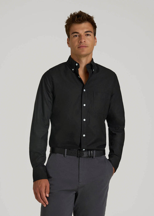 Oxford Cloth Button Down Shirt for Tall Men in Deep Black