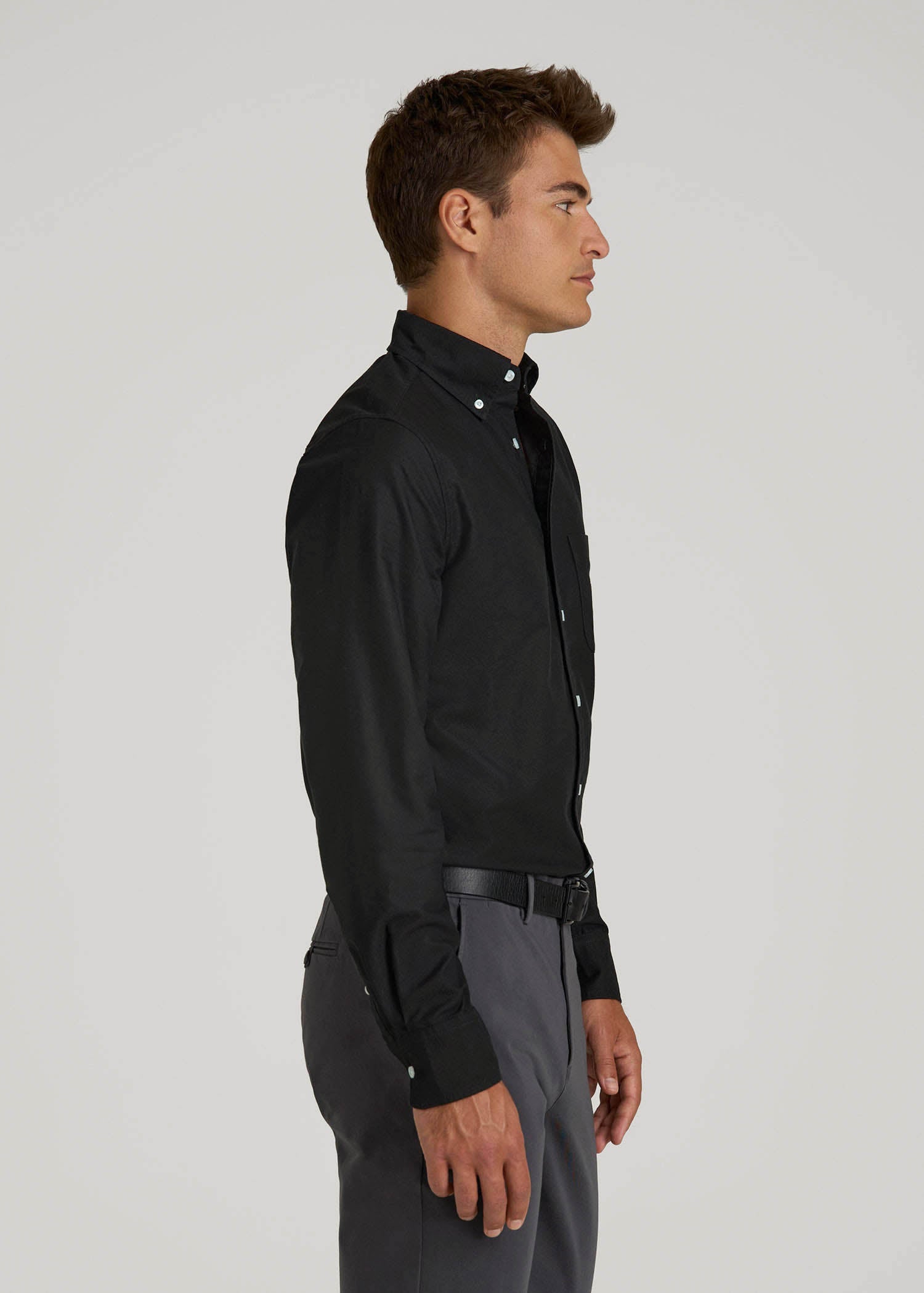 Oxford Cloth Button Down Shirt for Tall Men in Deep Black