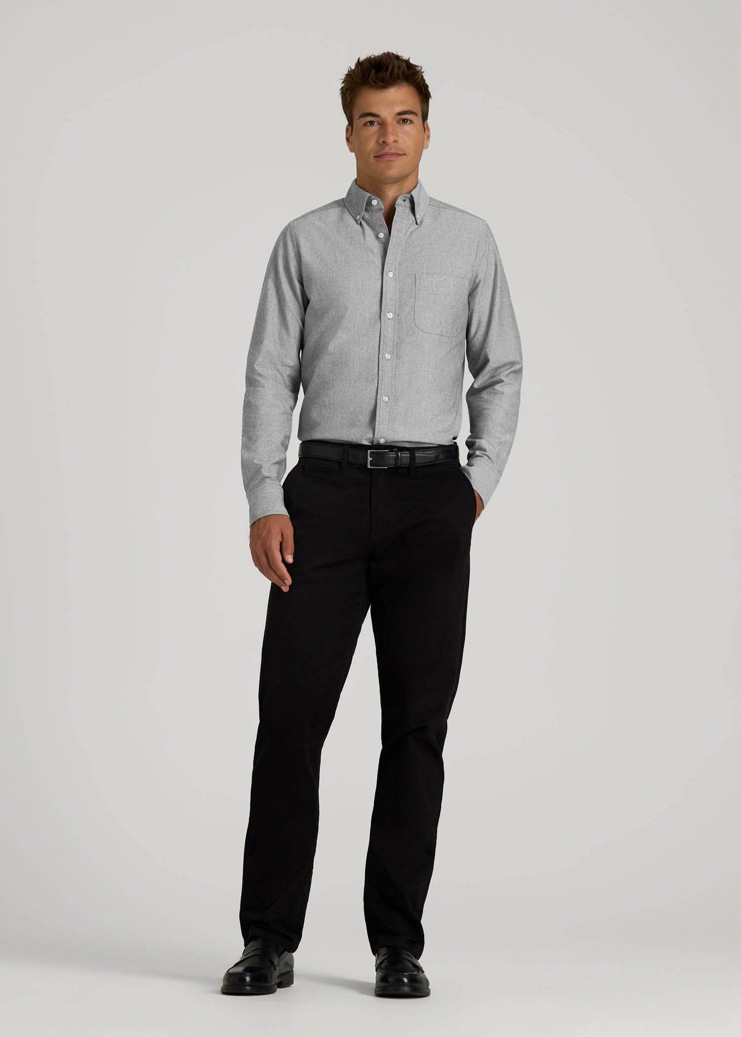 Oxford Cloth Button Down Shirt for Tall Men in Formal Grey