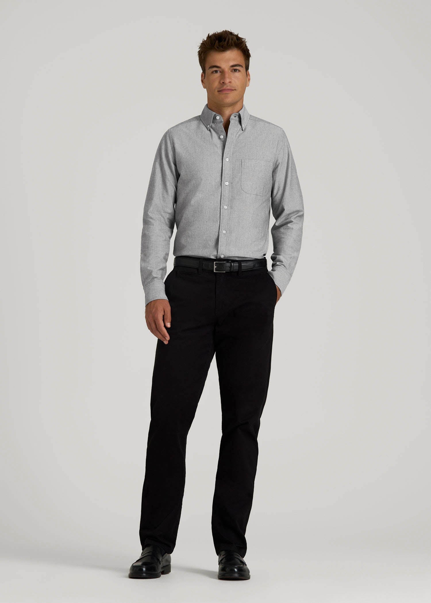 Oxford Cloth Button Down Shirt for Tall Men in Formal Grey