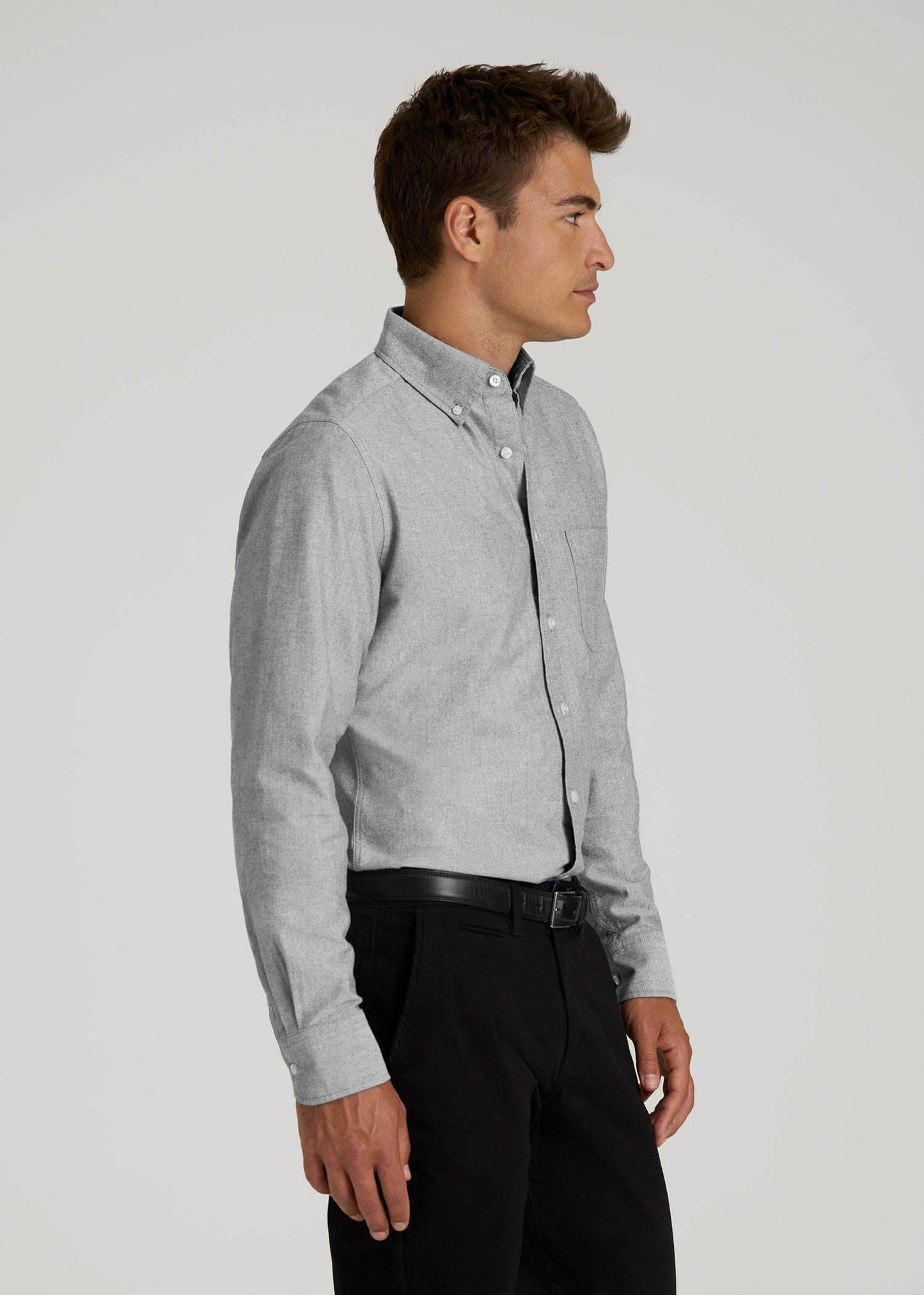 Oxford Cloth Button Down Shirt for Tall Men in Formal Grey
