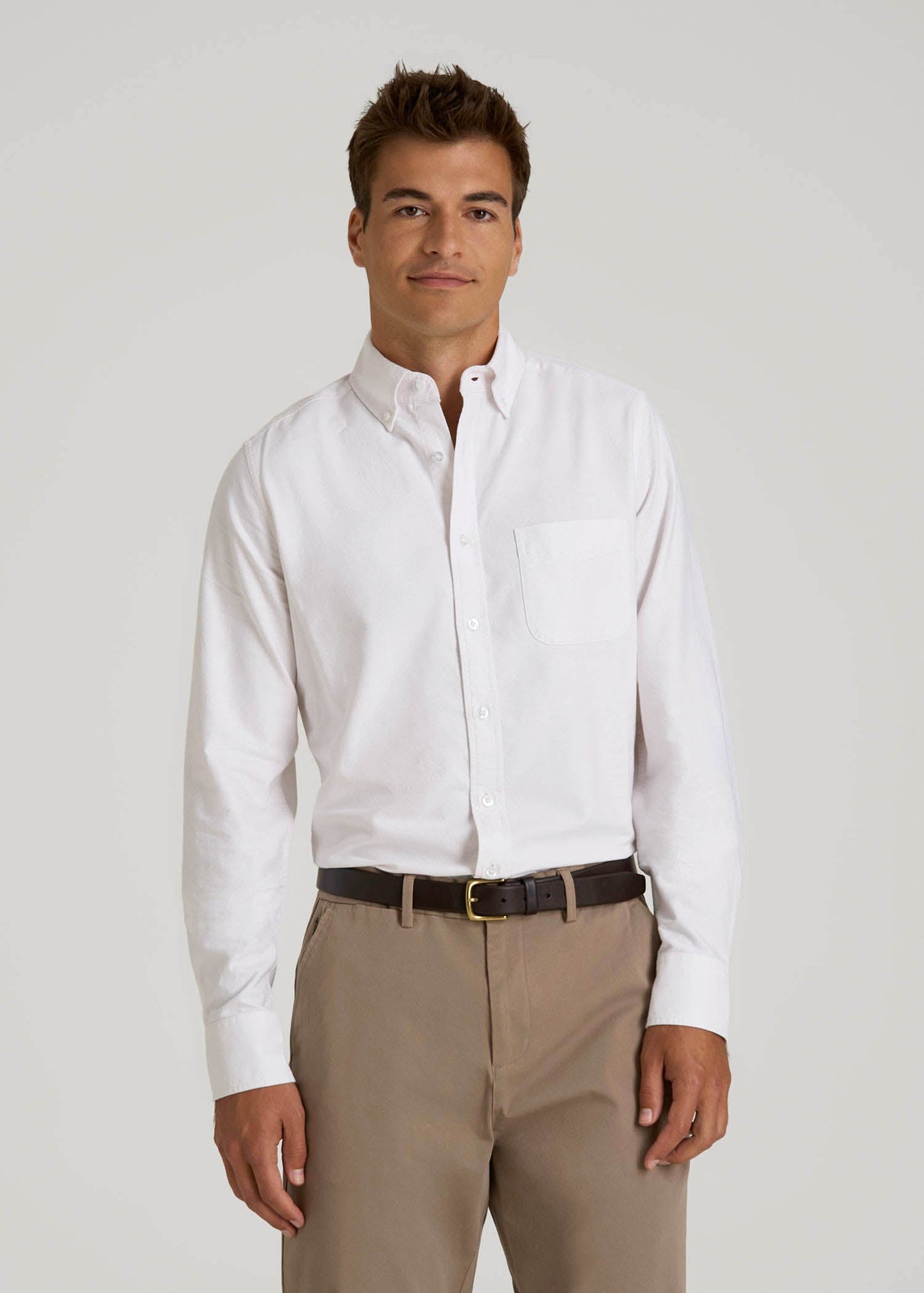 Oxford Cloth Button Down Shirt for Tall Men in Optic White