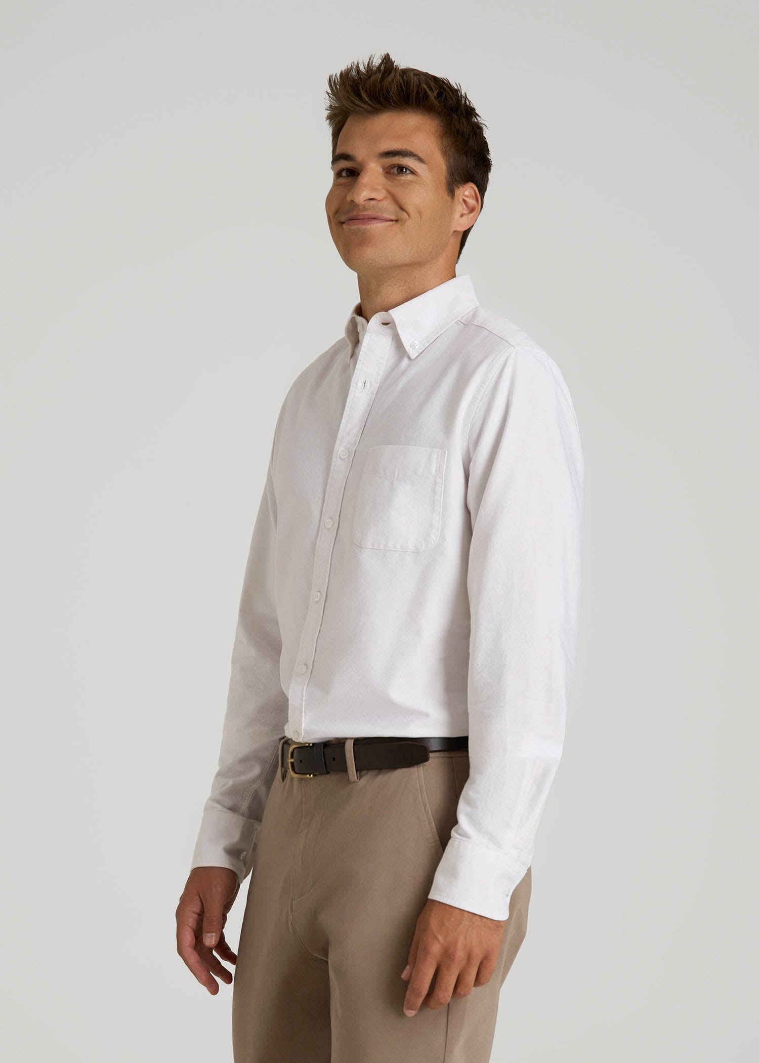 Oxford Cloth Button Down Shirt for Tall Men in Optic White