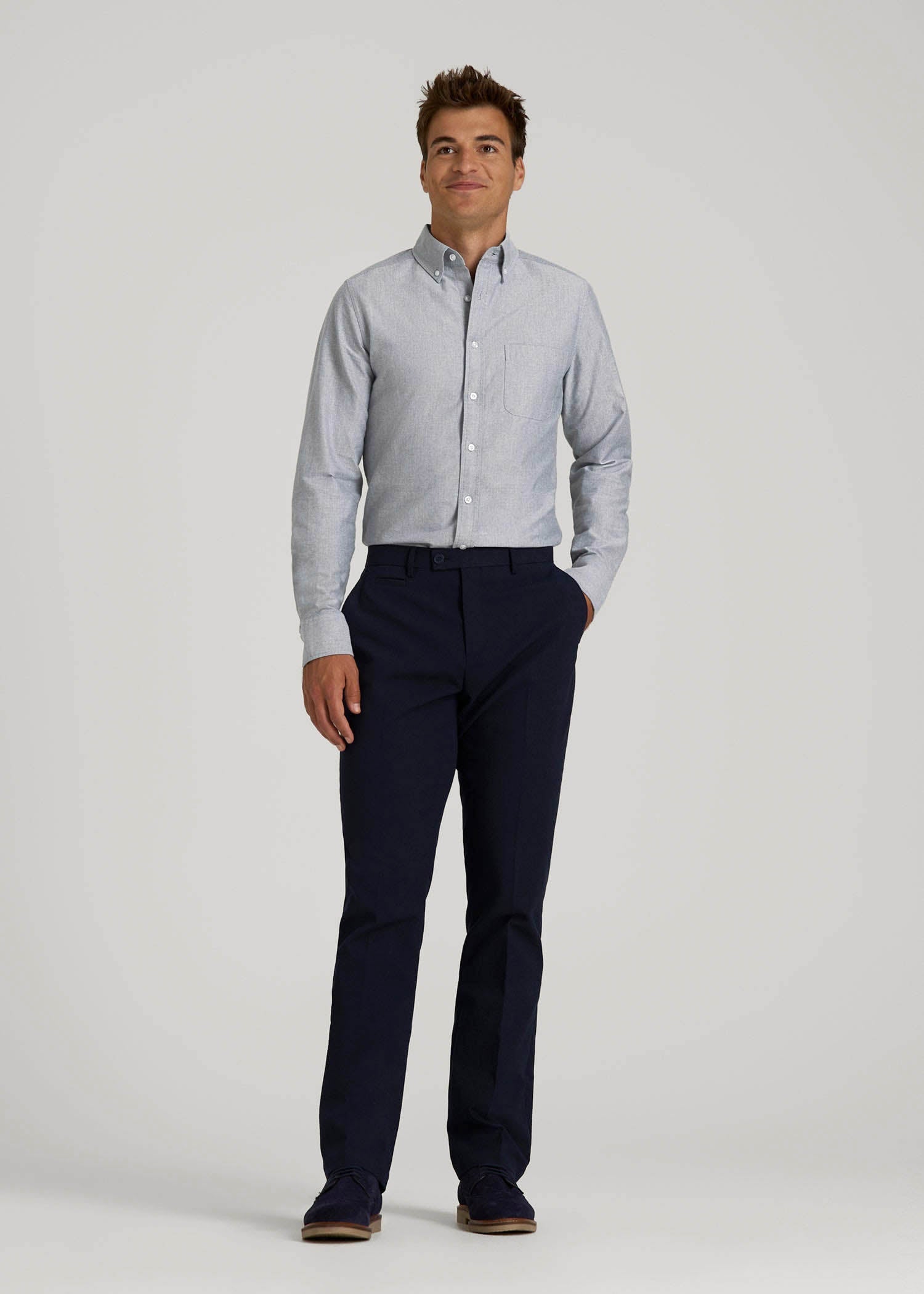 Oxford Cloth Button Down Shirt for Tall Men in Tradewinds Blue