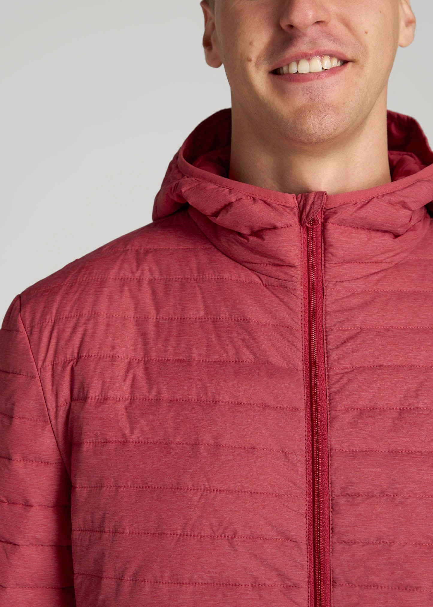 Packable Puffer Jacket for Tall Men in Red Space Dye