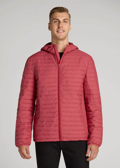 Packable Puffer Jacket for Tall Men in Red Space Dye