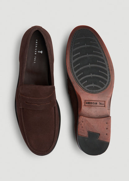Penny Loafers for Tall Men in Dark Brown Suede
