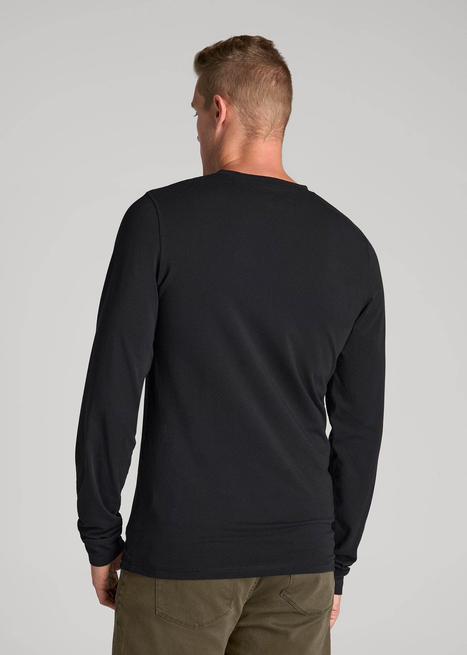 Pima Stretch Knit Henley Shirt for Tall Men in Black