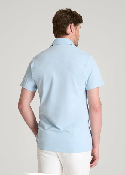 Pique Knit Stretch Short Sleeve Shirt for Tall Men in Ice Blue