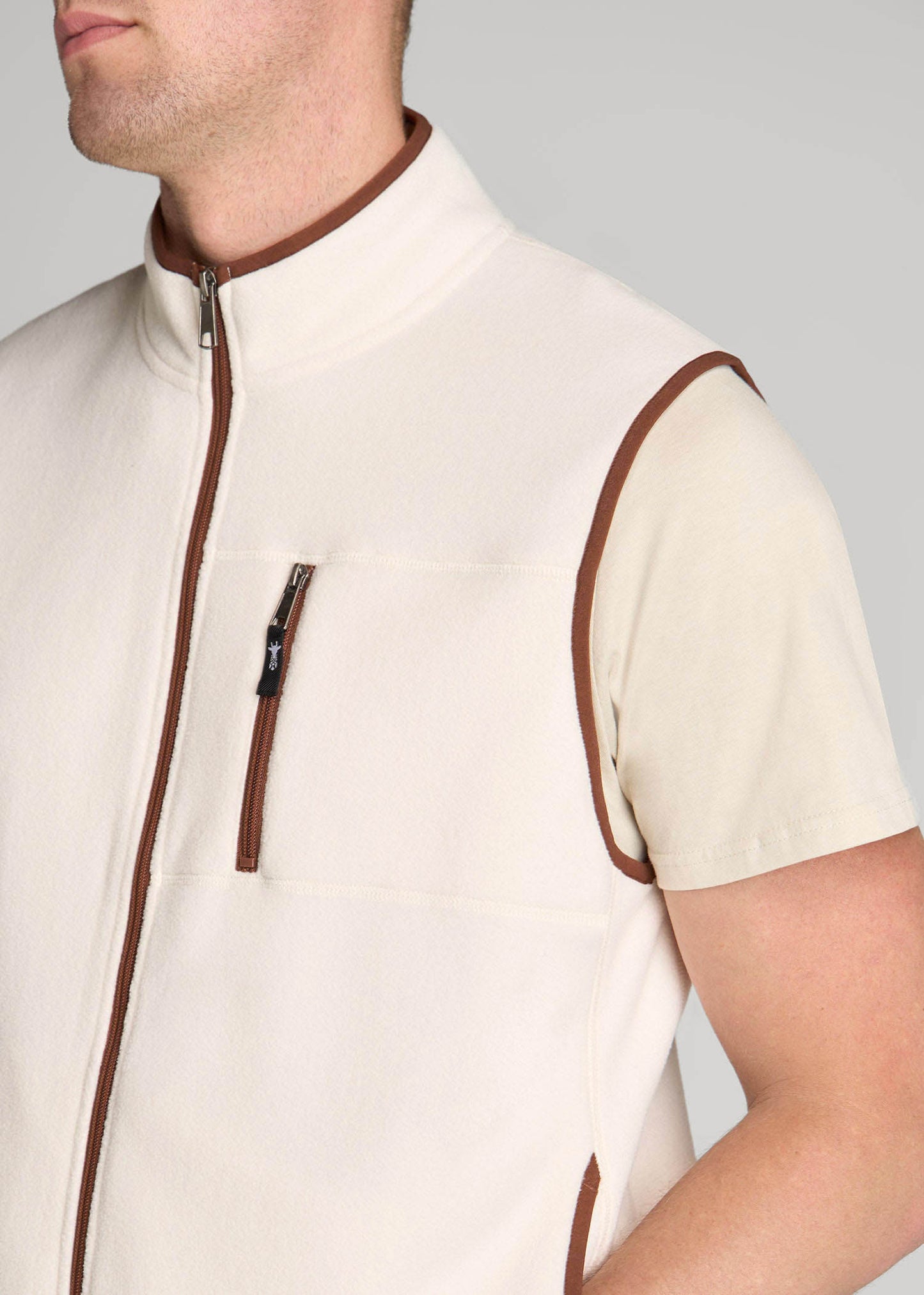 Polar Fleece Sweater Full Zip Vest for Tall Men in Natural
